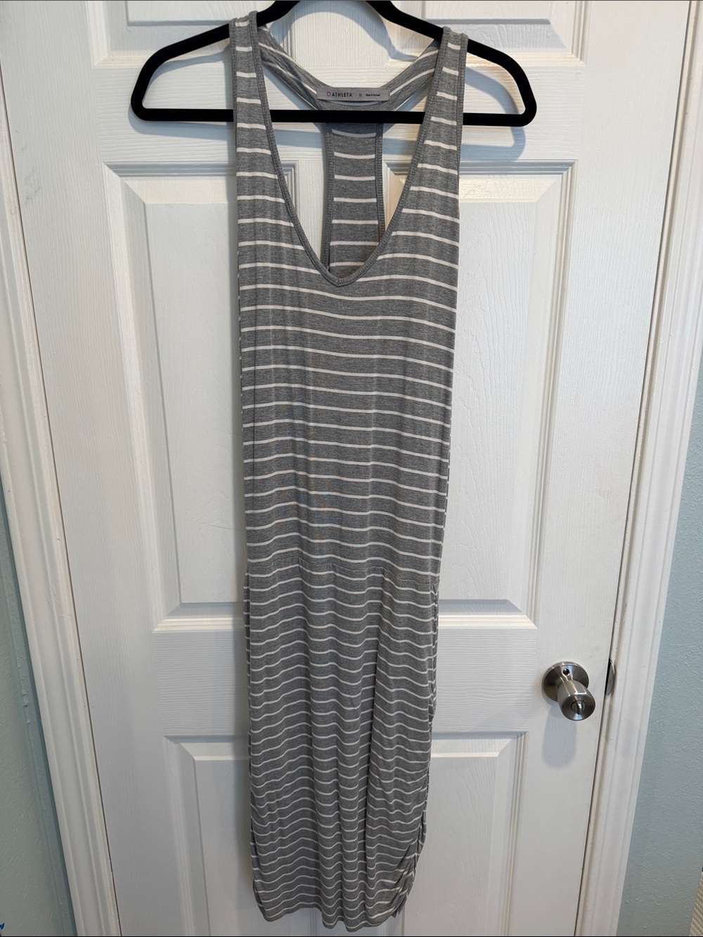 Athleta Grey and White Striped Racerback Dress